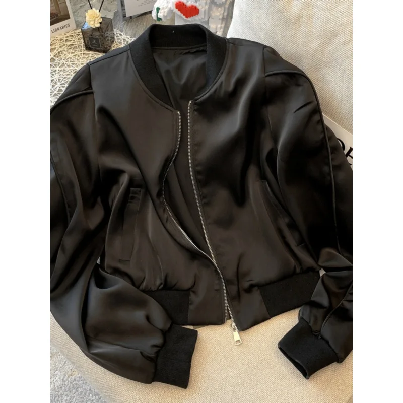 Short Zip-Up Jacket, Fashionable Casual Flight For Women, Sports Top, Autumn  Stylish Shoulder-Padded Baseball Jacket