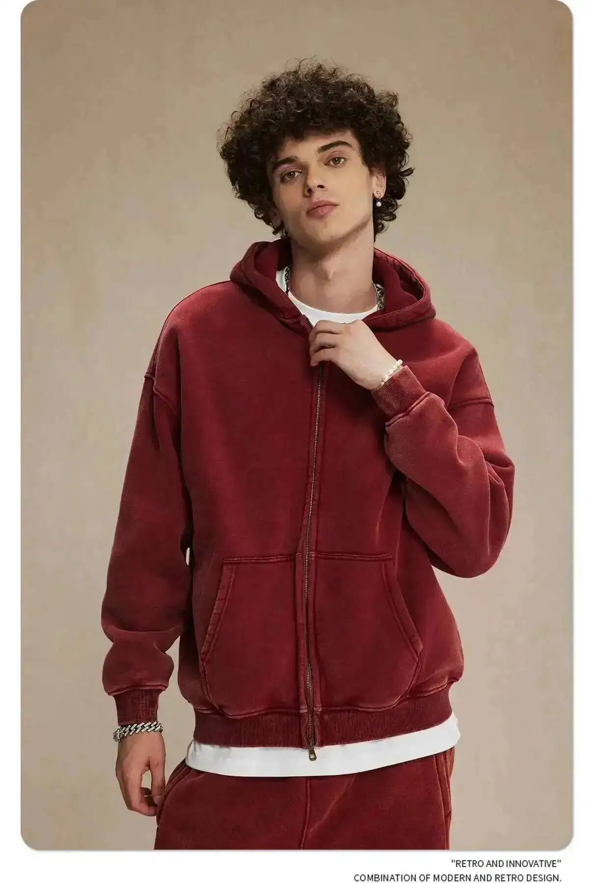 IEFB Men's Wear Wax Printing Vintage Male Hoodies Oversized Loose Zipper Water Washed Plush Sweatshirt Trendy New 9C9349 23 Sd62eb37e66d34a20bfb8831eaa29c85c0