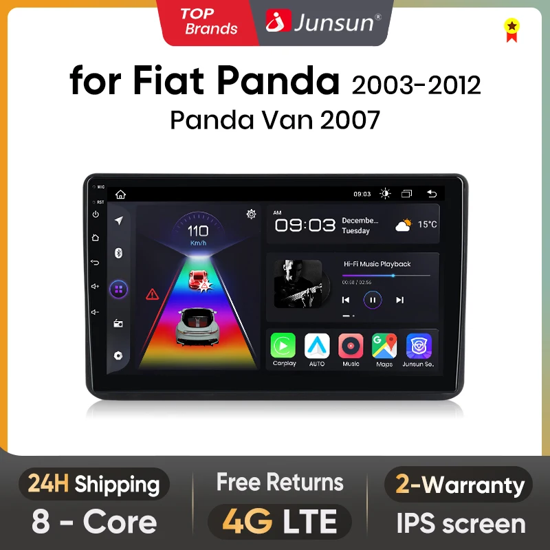Junsun 9 QLED 2K Autoradio Per FIAT PANDA 2003-2012 VAN 2007 Unità Principale Wireless Carplay per Apple Android Auto Multimedia