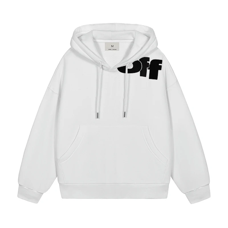 New European and American Men Women\'s Hooded Sweatshirt Series WHITE Front and Back OFF Letters Winter Fleece Loose Casual Tops