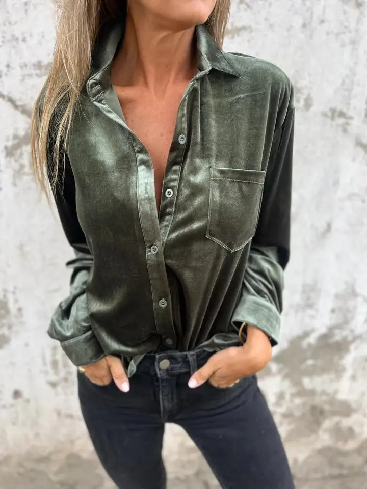 New Gold Velvet Shirt 2024 Long-Sleeved Single-Breasted All-Match Top Loose Bottoming Shirt For Women Women's Blouses Trend 2024