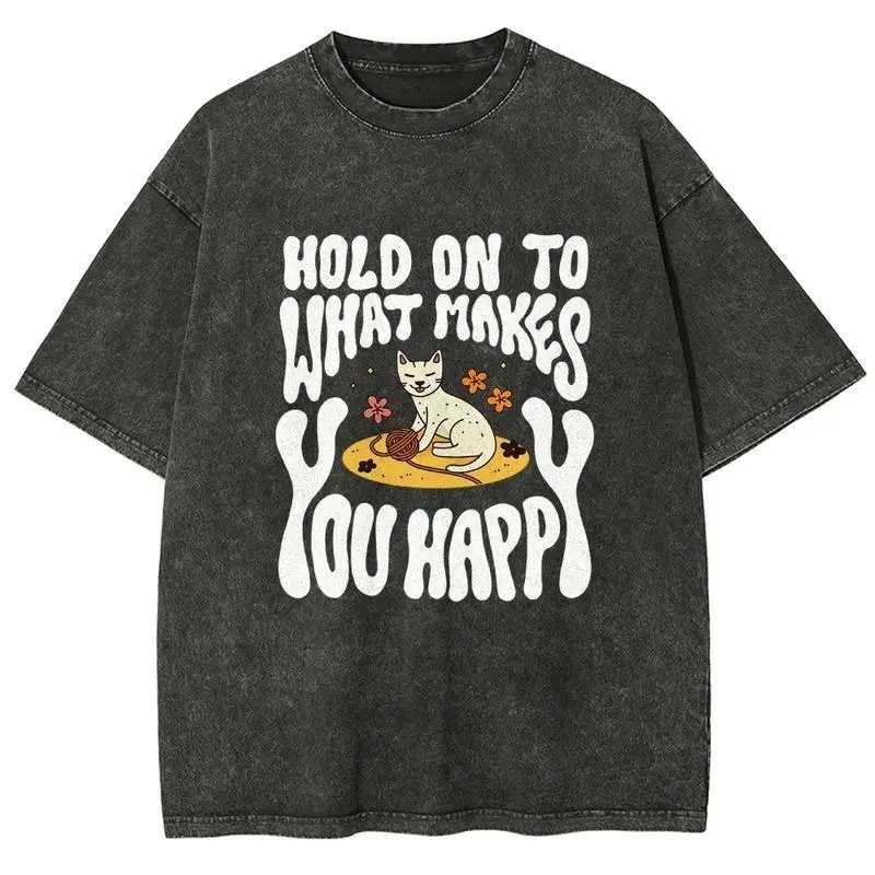 

Cute Cat Printing Graphic Tees - Vintage Washed T-Shirt, Casual Print Tops For Daily Wear, Comfort & Fun School Outfits, Unisex