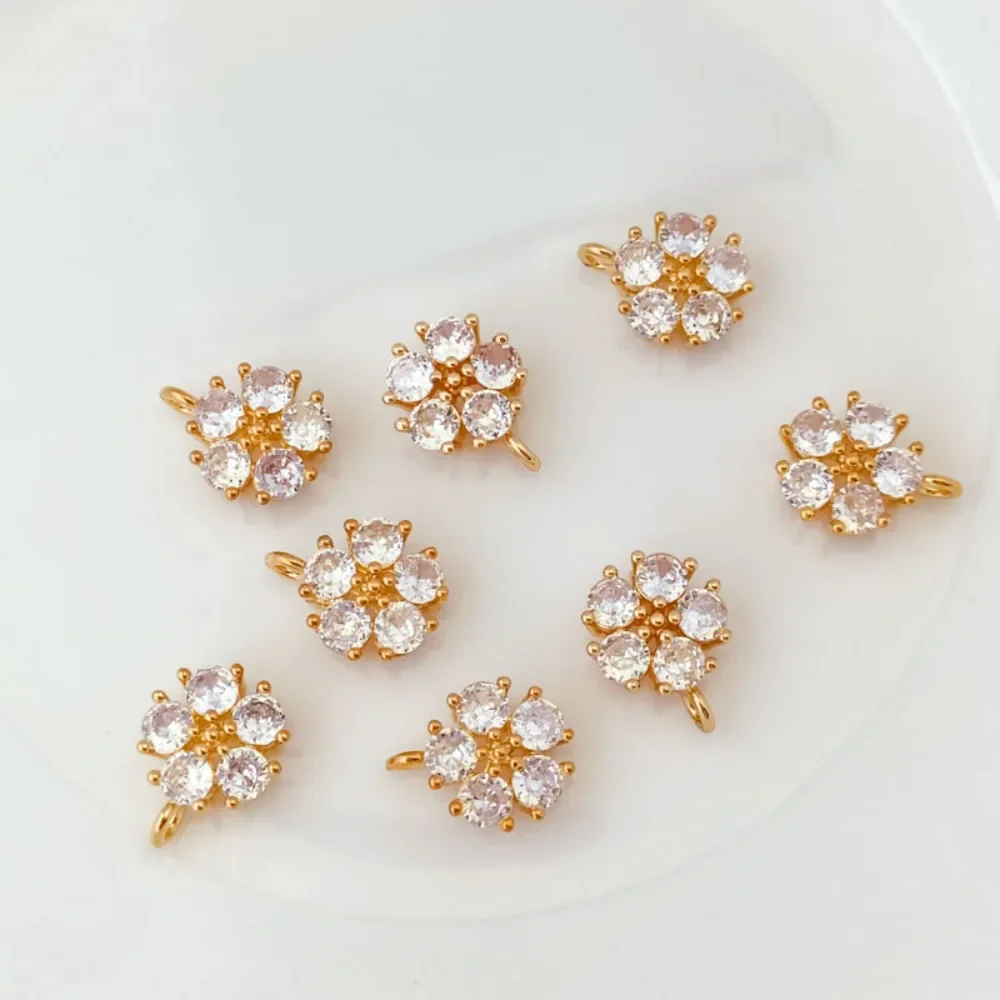 

14K Gold-plated, Zircon, Five-leaf Flower Hollowed-out Pendant Bracelet Necklace Earrings Jewelry Accessories