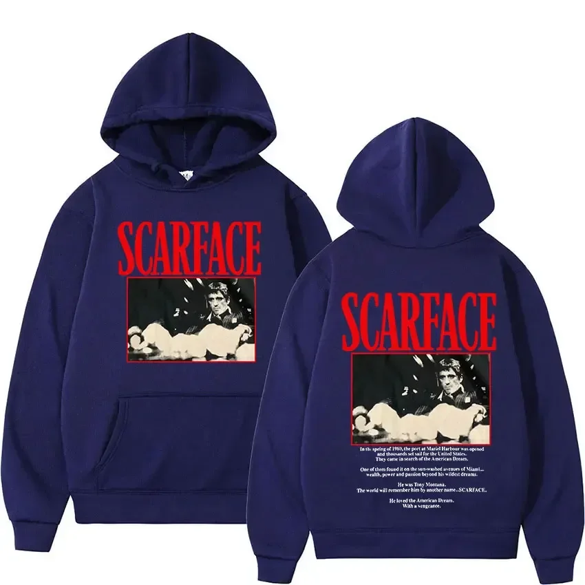 90s Classic Movie Scarface Tony Montana Hooded Men/Women Hip Hop Vintage Long Sleeve Sweatshirt Loose Fleece Pullover Streetwear