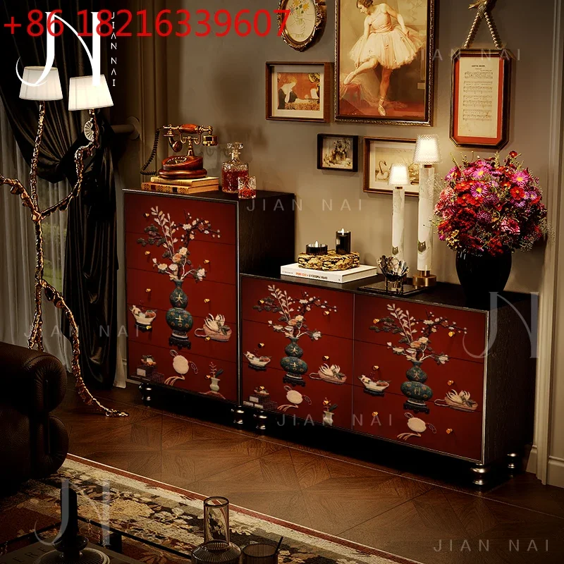 TAOSolid wood decorations, painted five-bucket and six-drawer cabinets, Da Ji gourd, picture next to the sofa in the living room
