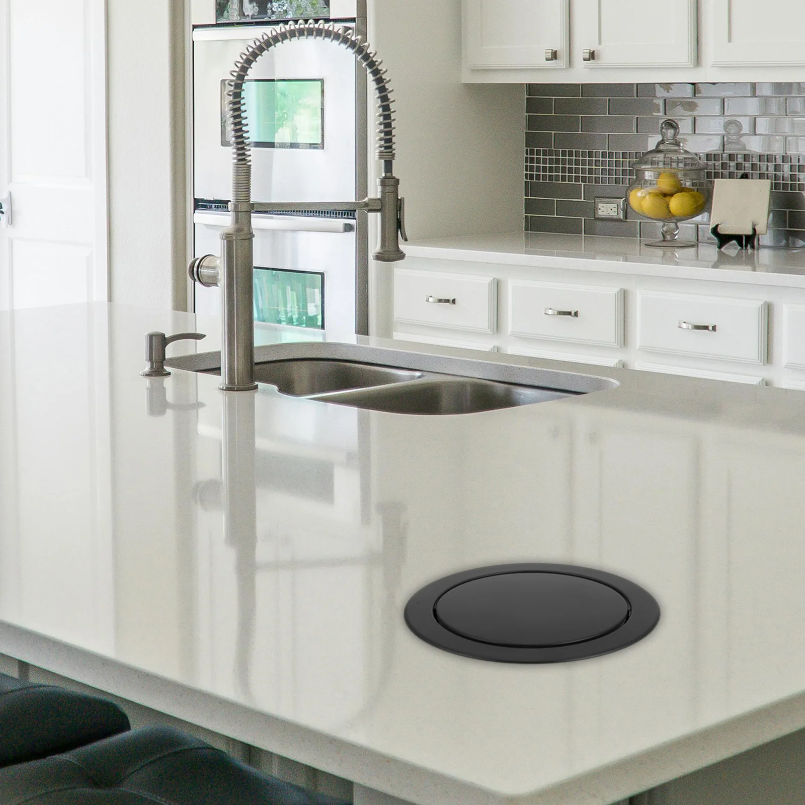 

Stainless Steel Trash Can Lid Recessed Swing Cover For Kitchen Bathroom Countertop Waste Bin Built-In Space-Saving Metal