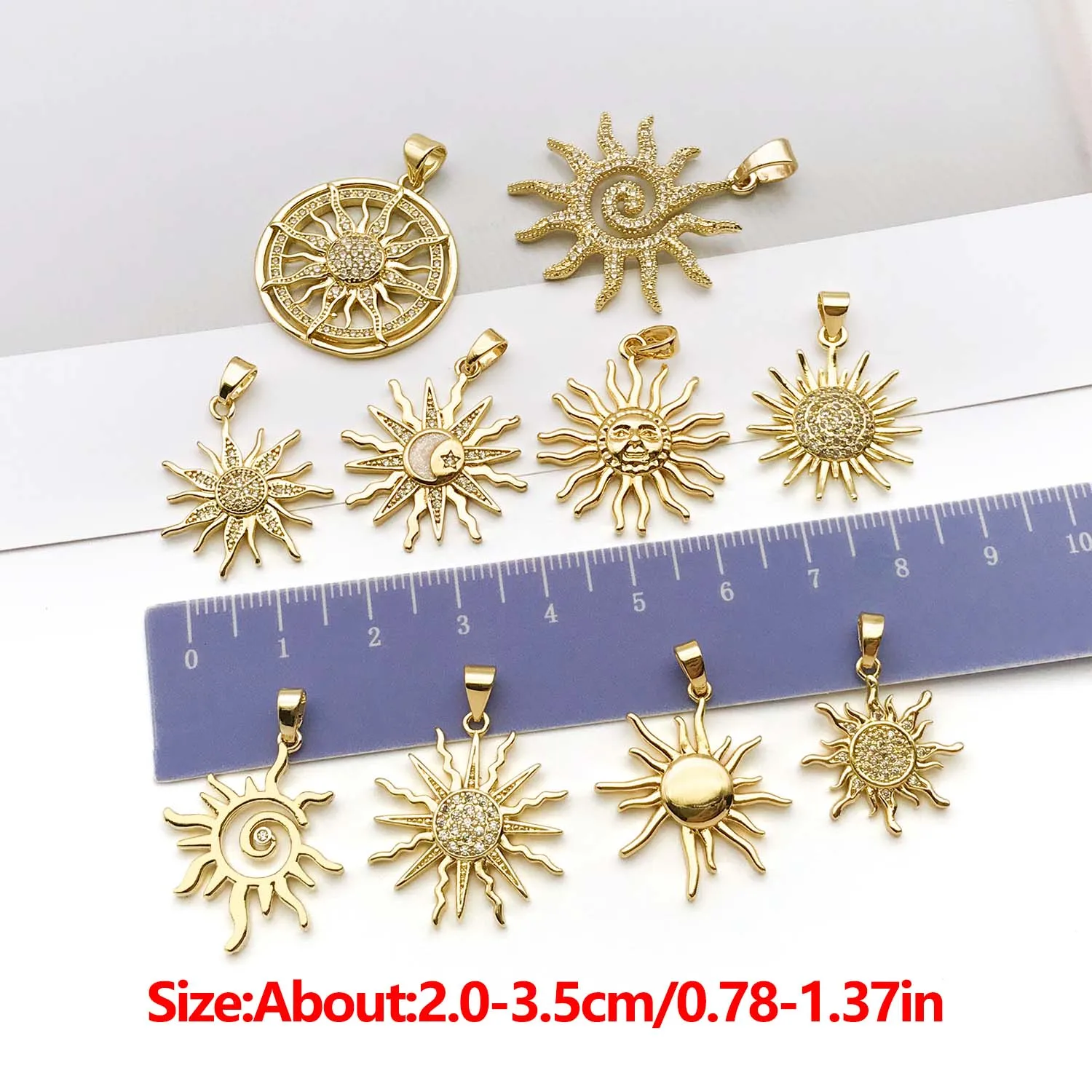 1pc 18K Real Gold Plated Brass Sun Charms With Zircon Pendants for DIY Bracelets Necklaces Earrings Jewelry Making Accessories