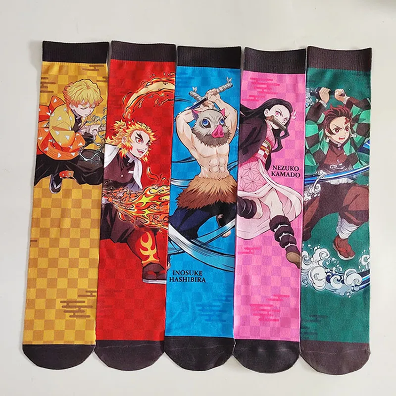 Anime Demon Kamado Tanjirou Nezuko Agatsuma Rengoku Sockings Cosplay Cartoon Adult Breathable Socks Outdoor