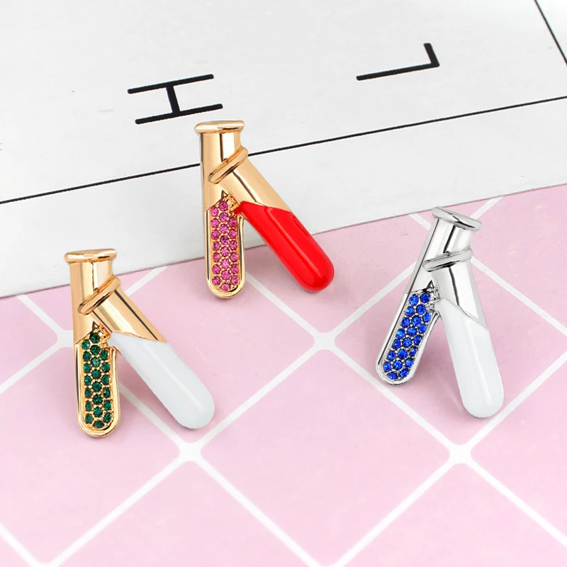 Test Tube Flask Enamel Pins Crystal Science Chemistry Medical Brooches Backpack Bags Badge Jewelry Gift for Medical Students