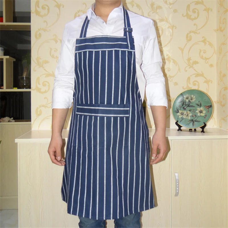 68x78cm Striped Cotton Linen Adult Apron Home Kitchen Cooking Baking Cleaning Tool Adjustable Straps