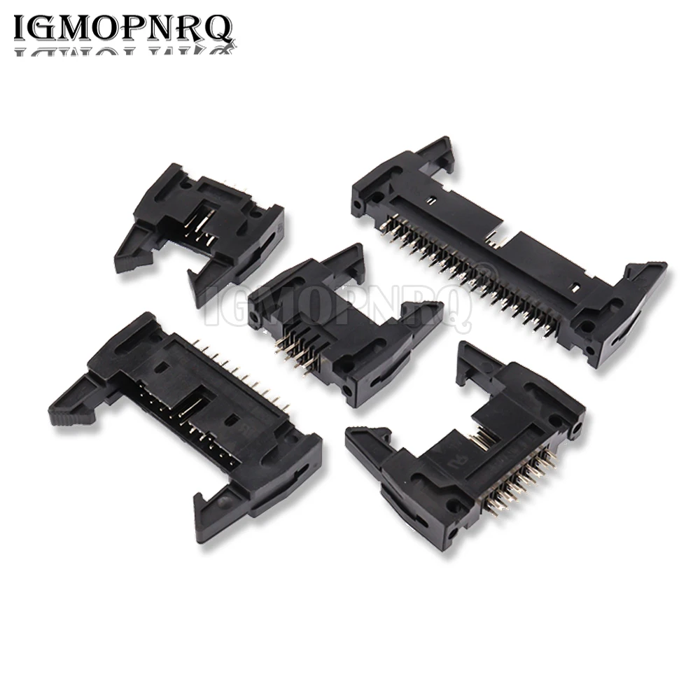 5 قطعة DC2 10/14/16/20/26/30/34/40/50 دبوس 2.54 مللي متر الملعب الزاوية اليمنى هوك القرن موصل مقبس لكابل الشريط المسطح IDC المقبس #5