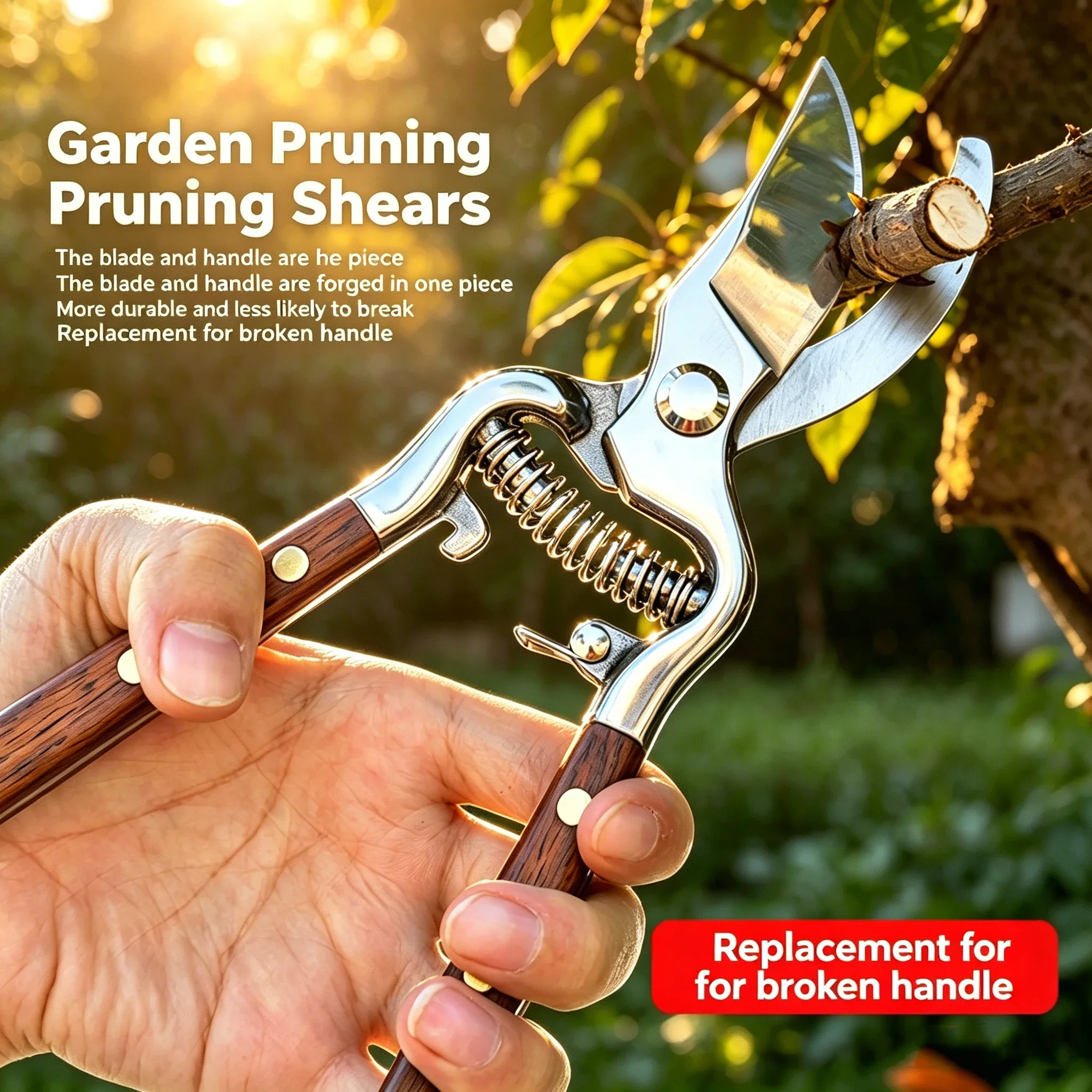 Ash Wood Handle Pruning Shears - 55 High Carbon Steel Blades for Effortless Cutting on Garden, Fruit Tree & Floral Branches
