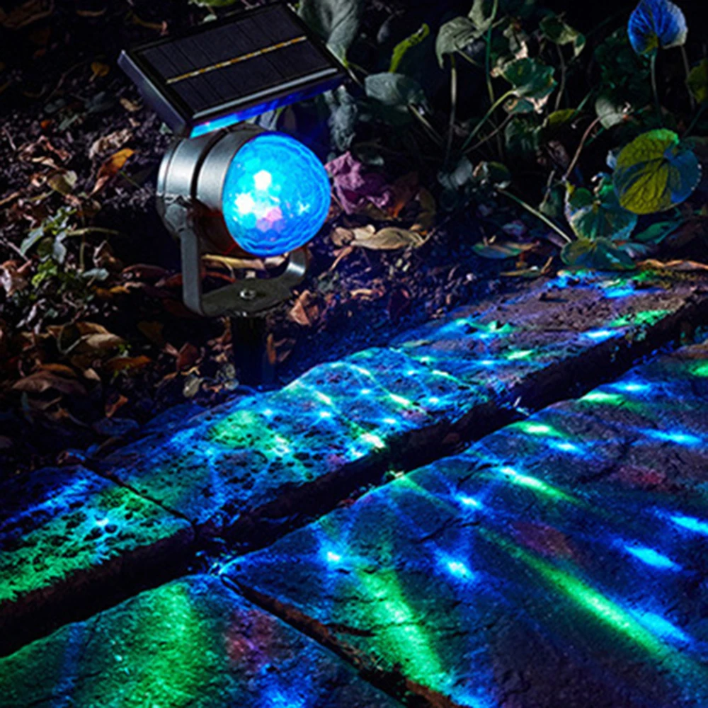 Solar Light LED Projector RGB Crystal Laser Stage Light Outdoor Spot Rotary Lamp Lawn Solar Garden Projector Holiday Party Light