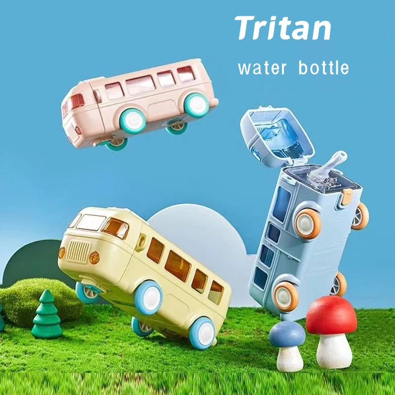 

Creative Bus Shaped Water Bottle with Straw Cute Water Bottles for Girls Boys Outdoor Portable Tritan Water Cups for Kids