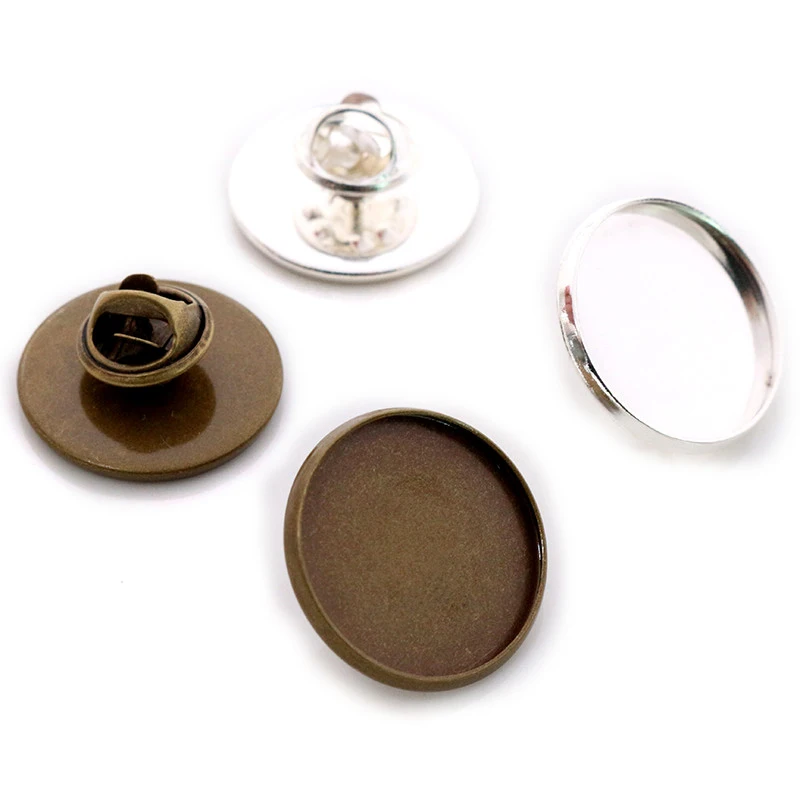 10 sztuk 20mm wewnętrzna rozmiar brąz posrebrzana miedź materiał broszka Cabochon baza puste spinki Spacer ustawienia Tie Tack Pins