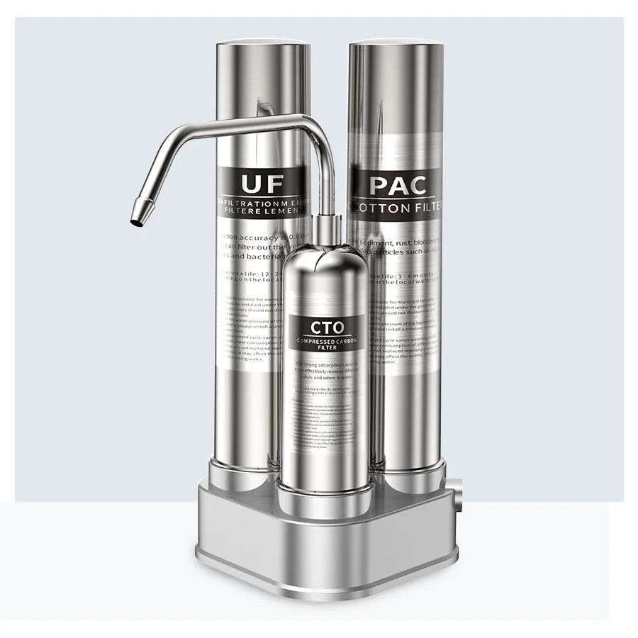 3-Stages 304 Stainless Steel Water Purifier Household Kitchen Table Water Filter Ultrafiltration Water Purifier Direct Drinking