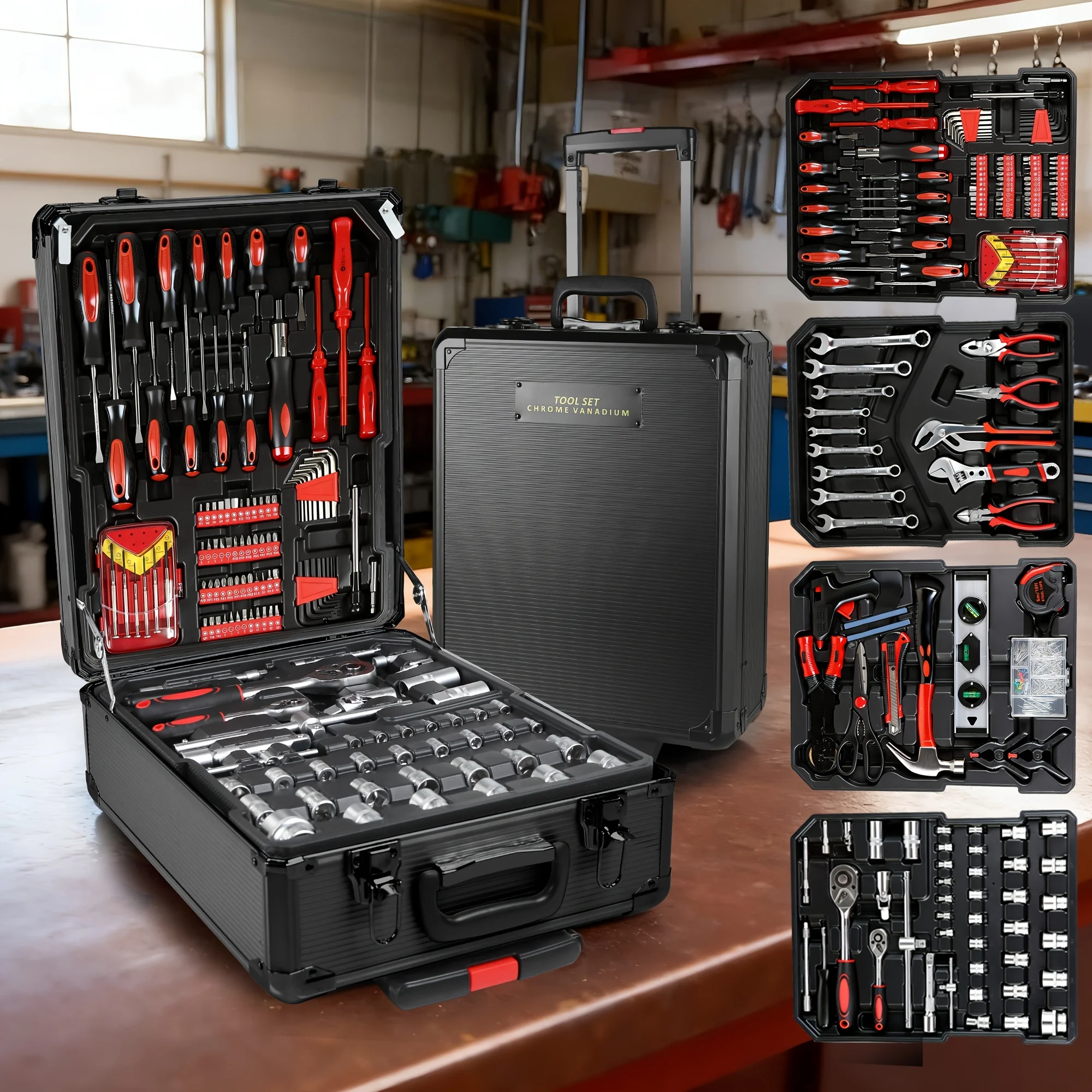 

888pcs Professional Tool Set, Multi-functional Toolbox In Durable Box with 4 Layers, Portable Design & Wheels - Ideal for Home & Car Maintenance, Includes Wrenches, Screwdrivers & More, A Gift for Friends, Local Shipping