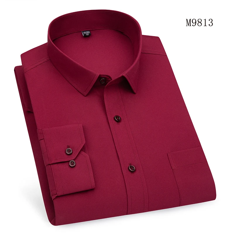 

Модная универсальная удобная мужская рубашка с воротником, деловая однотонная эластичная рубашка, немнущаяся мужская повседневная спортивная рубашка