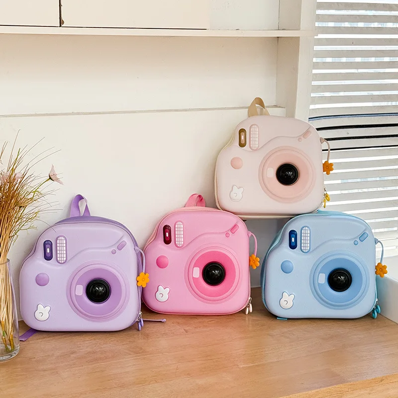 2026 New Cute Kids Camera Backpack Kindergarten Bag with LED Flashing Light, Eggshell Design Fashion Travel Bag