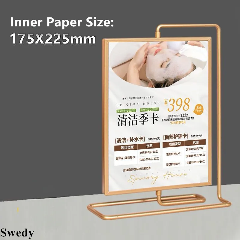 2 PCS 8 Inch Metal Rotating Table Menu Holders Wedding Photo Picture Frame Price Label Food Acrylic Sign Holder Display Stand