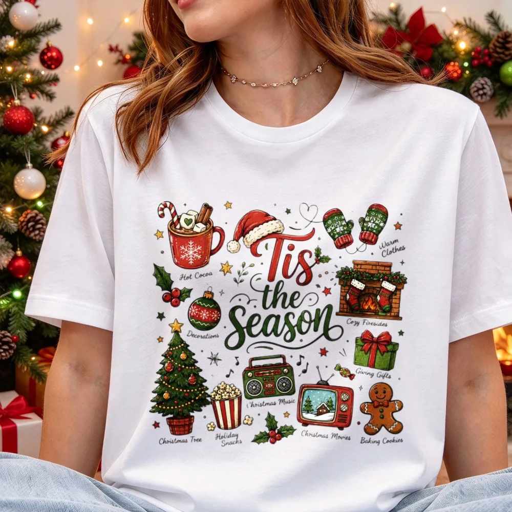 Tis the Season Shirt Christmas Collage Graphic Tee Festive Holiday Gift Cotton Unisex Streetwear Tshirt Retro Winter Holiday Tee