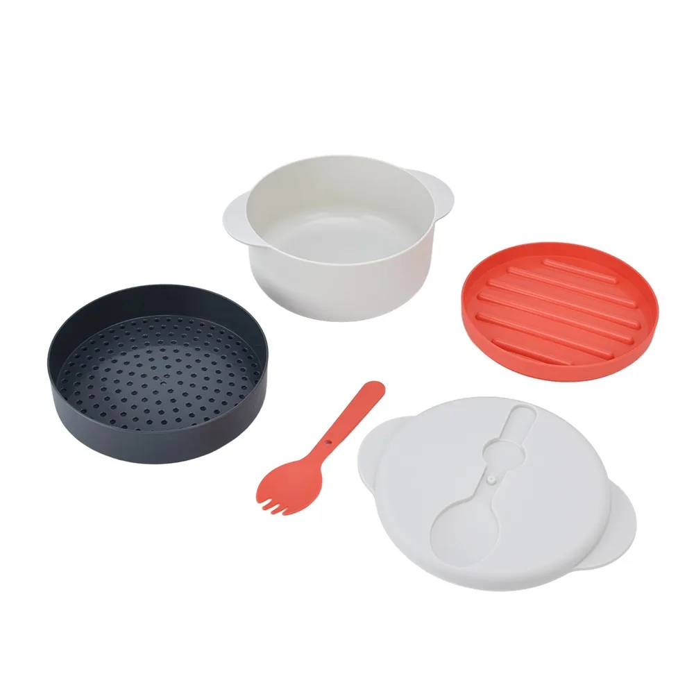 2L Capacity Microwave Vegetables Cooker Prevent Burns Handle Multi Layer Stackable Microwave Steaming Container White PP