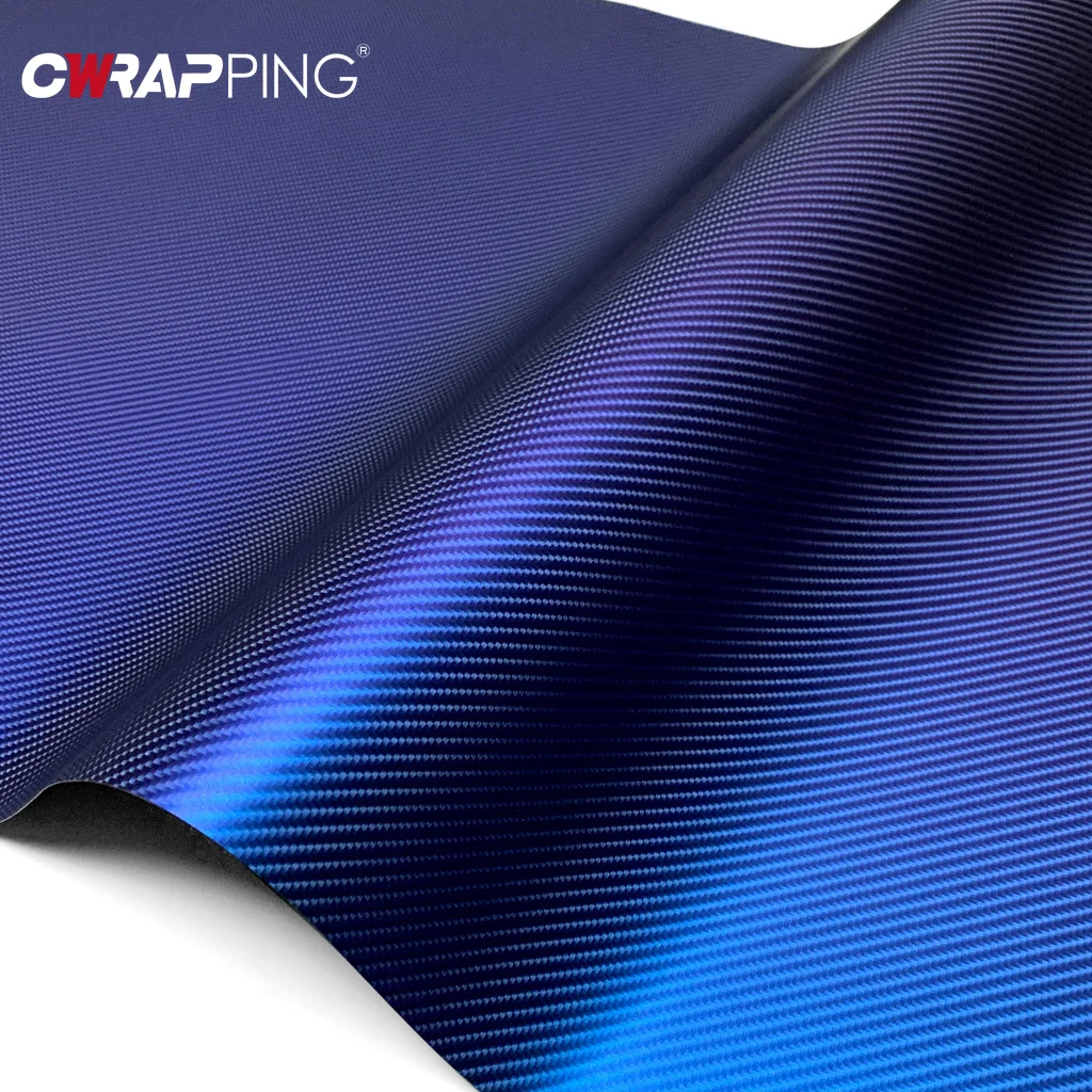 Iridescent Matte Blue Carbon Fiber Auto Wrap Vinyl Waterproof Removable Decal For Sedan SUV Door Bumper Exterior Custom Mod Film