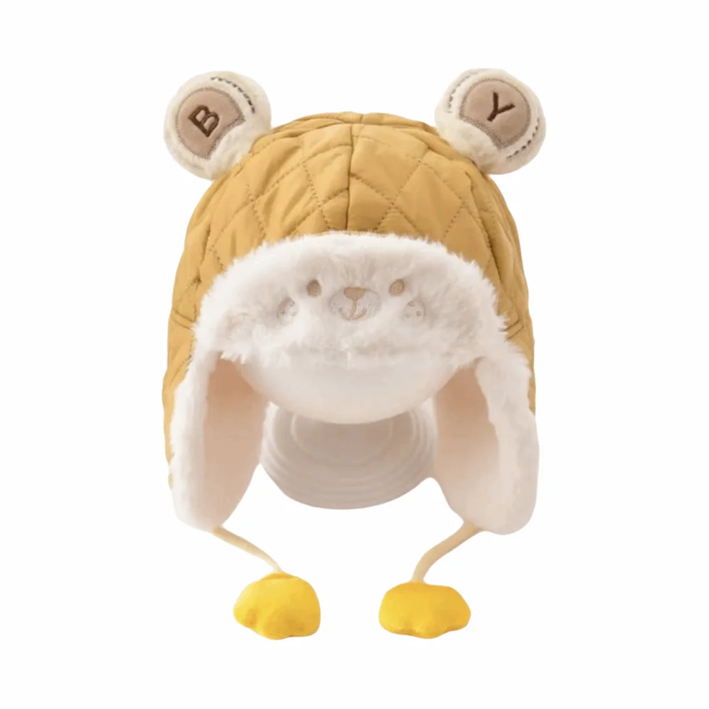 

Windproof Cartoon Bear Baby Hat Adjustable Plush Earmuffs Toddler Cap Thicken Ear Protection Trendy Baby Beanie Cap Outdoor