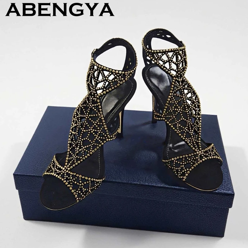 2026 Summer Shining High Heels Crystal Sandals Women Peep Toe Hollow Out Ankle Buckle Rome Sandals Sexy Runway Party Pumps Femme