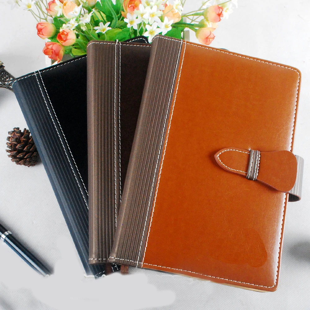 (Can Engrave Logo) A5 Leather Buckle Notebook, Business Meeting Notebook, Student Subject Notebook, Notepad, Diary, Lined Pages