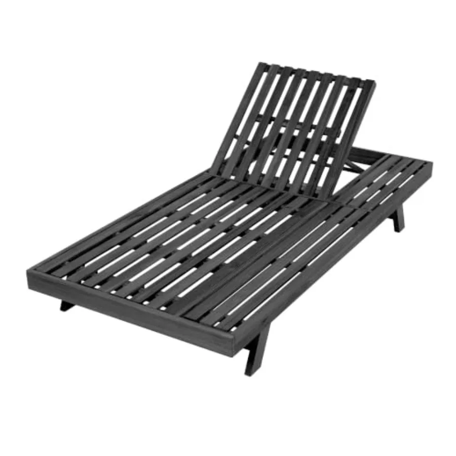 Acacia Wood Lounge Chair for Pool, Patio, Garden Use Acacia Wood, Black 4-Position Recline, Slatted Airflow
