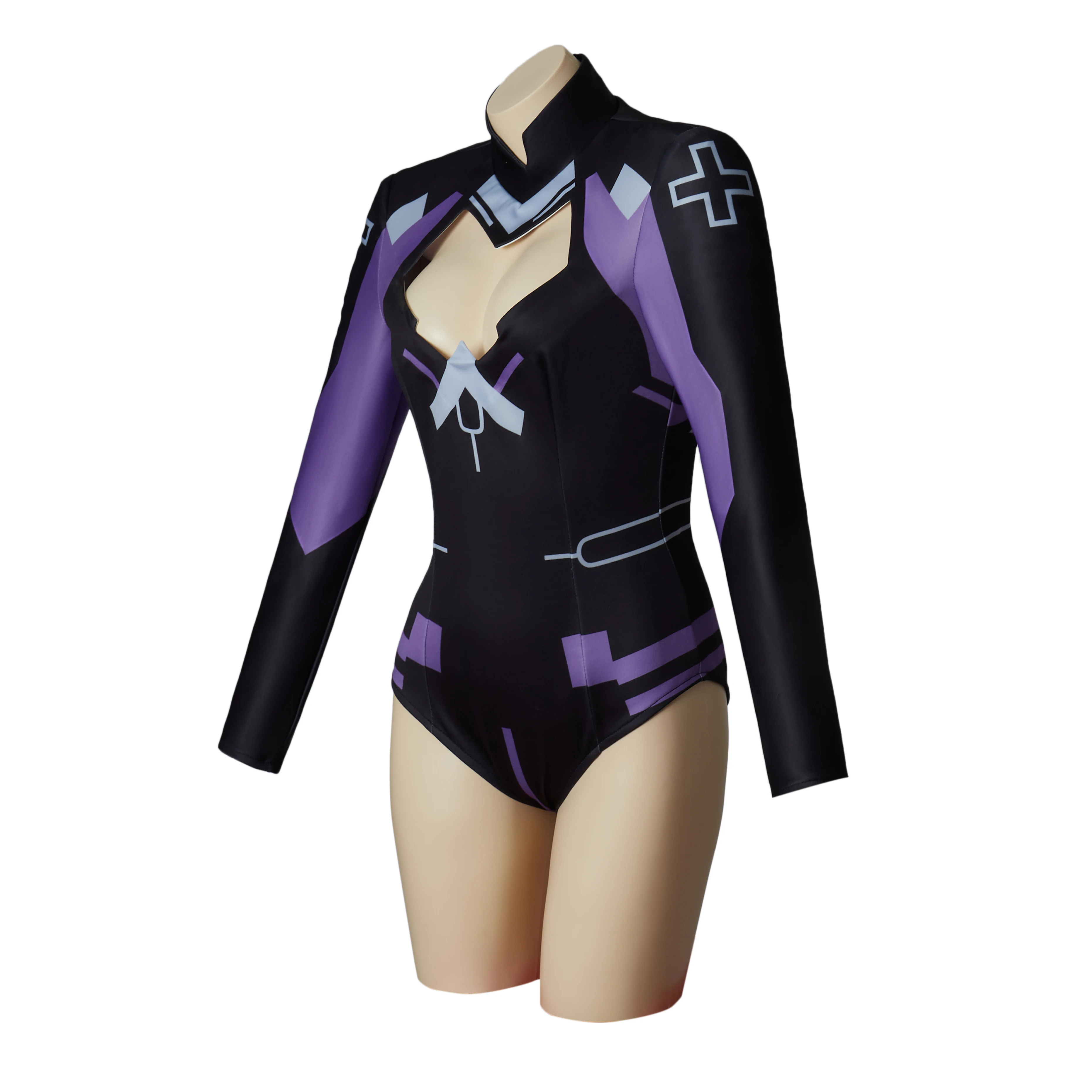 In Stock Megadimension Neptunia VII Neptune Cosplay Neptune Black and Purple Jumpsuit Girl Sexy Hollow Tights Halloween Suit