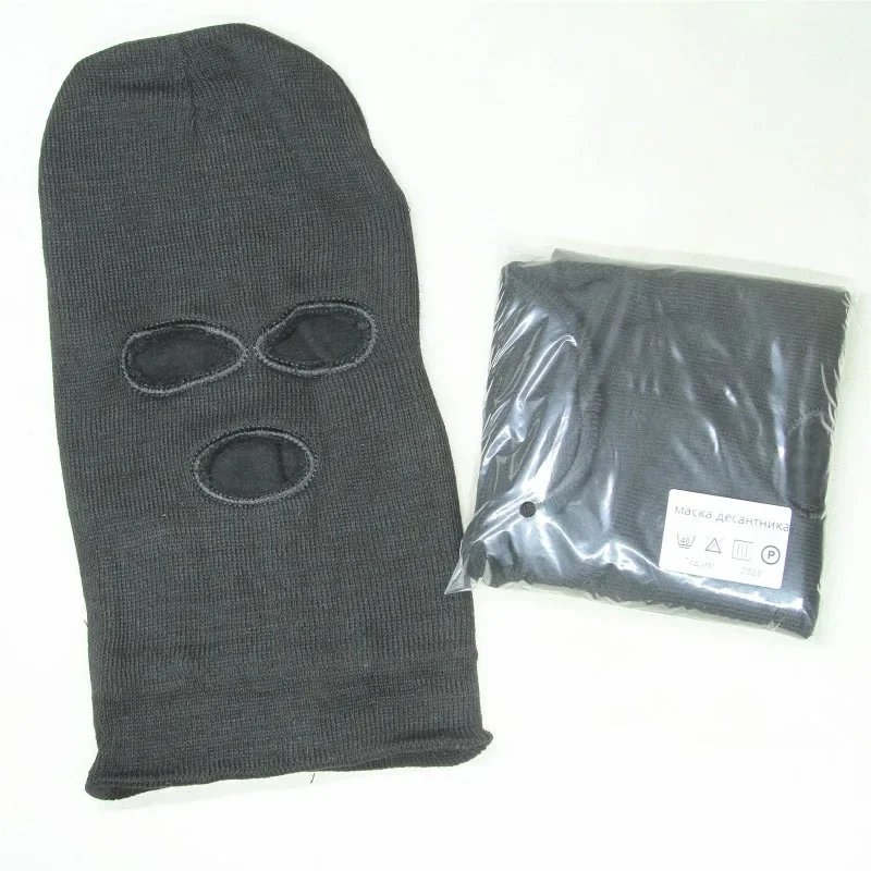 3‑Hole Thick Knitted Balaclava Fleece Lined Cold Resistant Full Face Cover Windproof Hat For Motorcycle Cycling Skiing