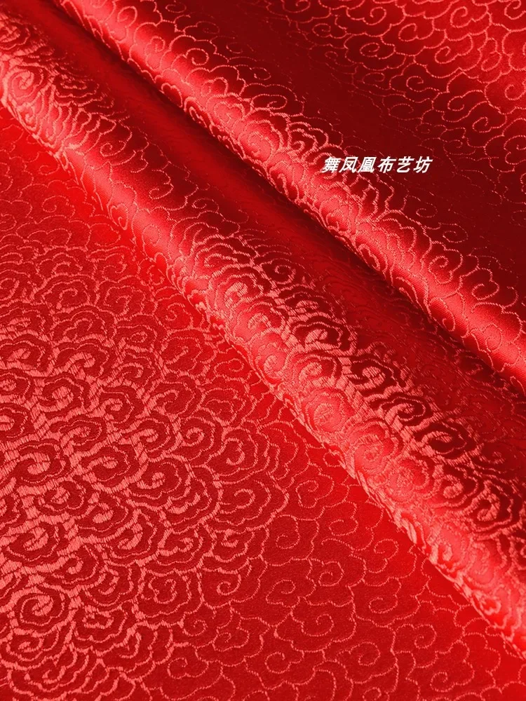 Weaving Brocade Fabric Bright Red Glossy Silk Vest Hanfu Wholesale Cloth Apparel Sewing By Meters Diy Material