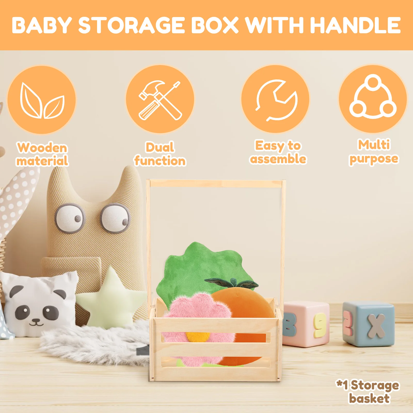 سلة استحمام خشبية للأطفال، سلة استحمام للأطفال متعددة الأغراض مع منظم، صندوق تخزين للأطفال، ديكور منزلي #2