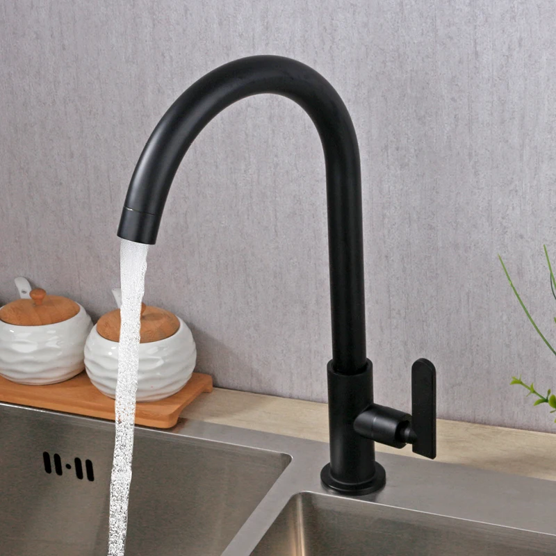 

Matt Black Single Cooling Kitchen Faucet 304 Stainless Steel Swivel Kitchen Tap Single Handle Deck Mounted Kitchen Sink Faucet