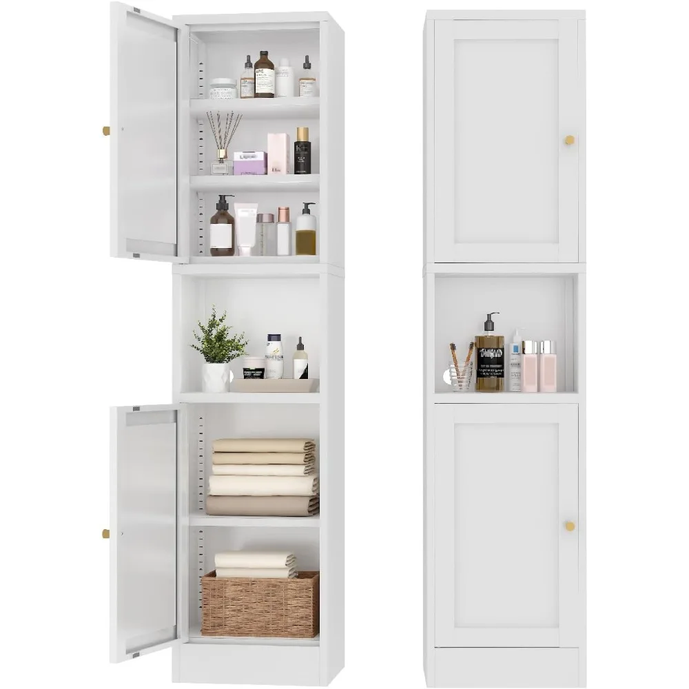 

Metal Bathroom Storage Cabinet, 67 Tall Narrow Freestanding Floor Cabinet with Adjustable Shelves and Open Compartment, Slim Met