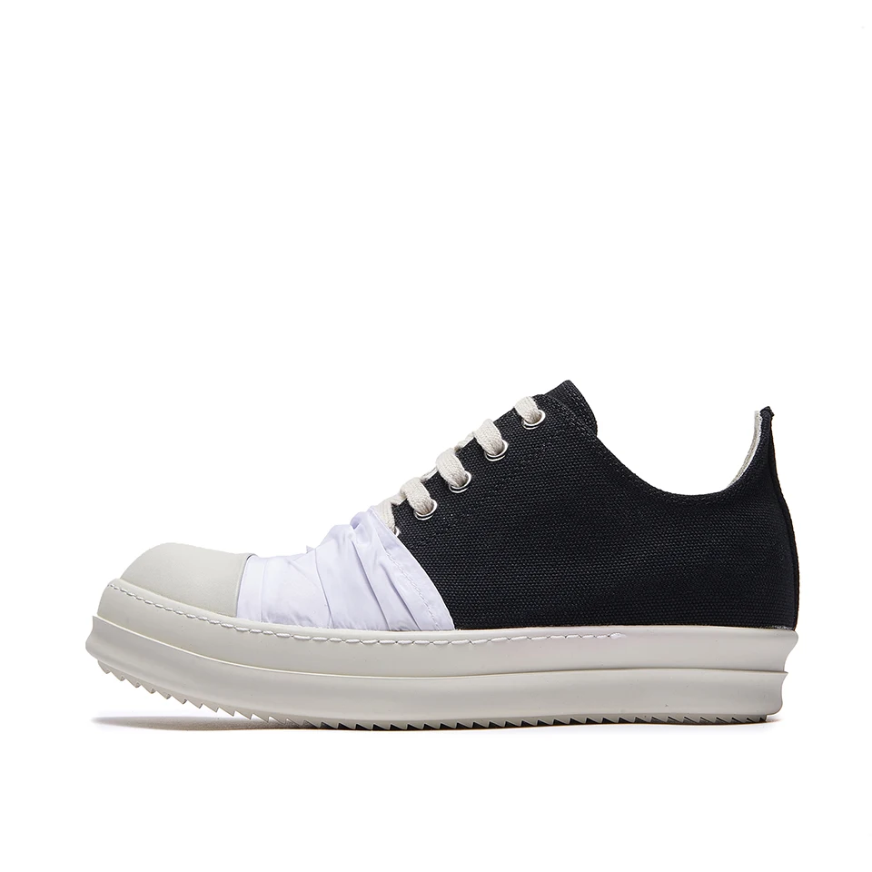 Brand Men Shoe Canvas Low Top Women Sneaker Classic Quality Black Lace Up Ro Casual Shoe White Fabric Wrinkles On The Shoe Upper