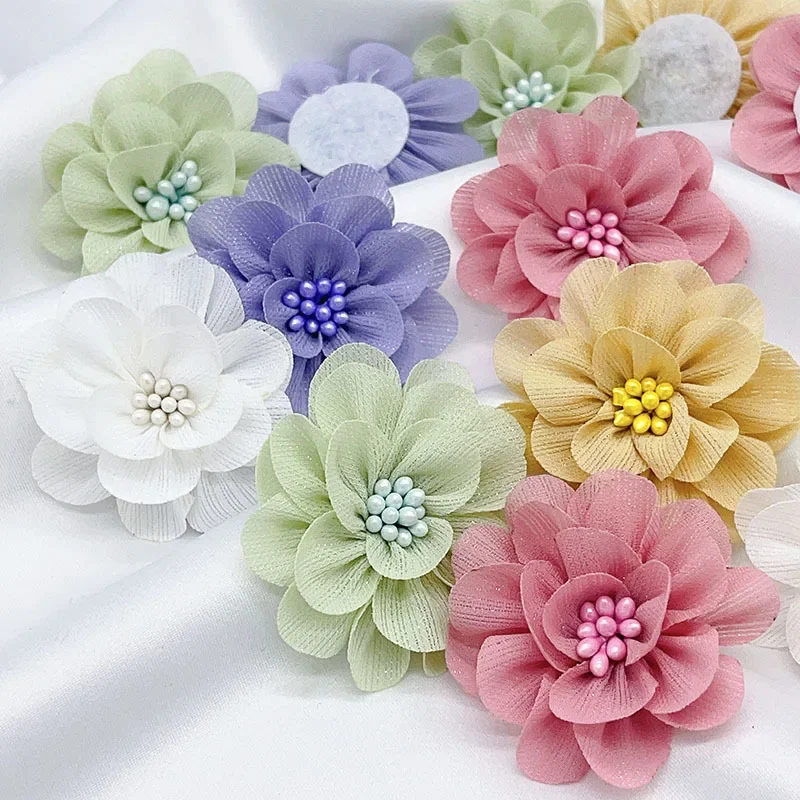 

10Pcs 5Cm Handmade Organza Fabric Flowers Children's Clothing Accessories Wedding Dress Headwear Women Necklace Decor Flower