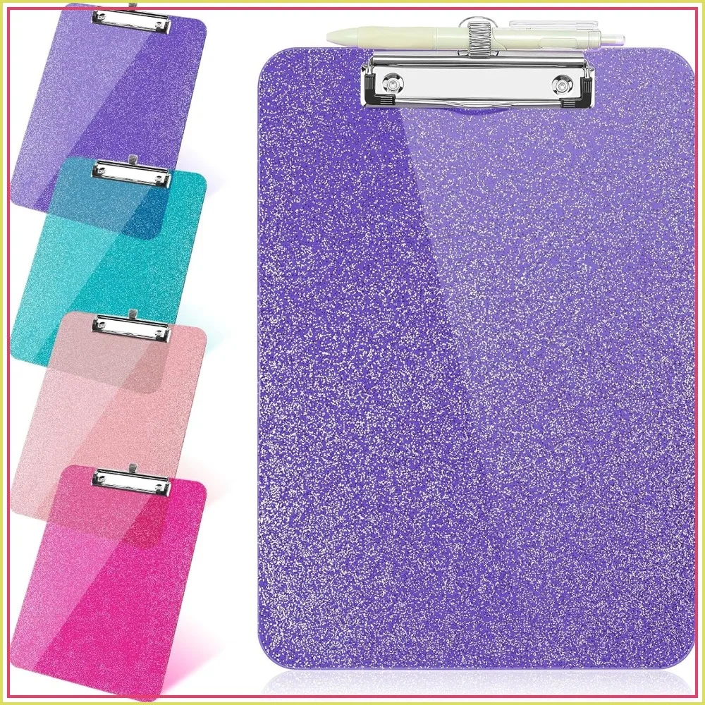 

Glitter Clipboard with Pen Holder, 8.85x12.4in, Low Profile Clip, Hanging Design, Sparkly Purple