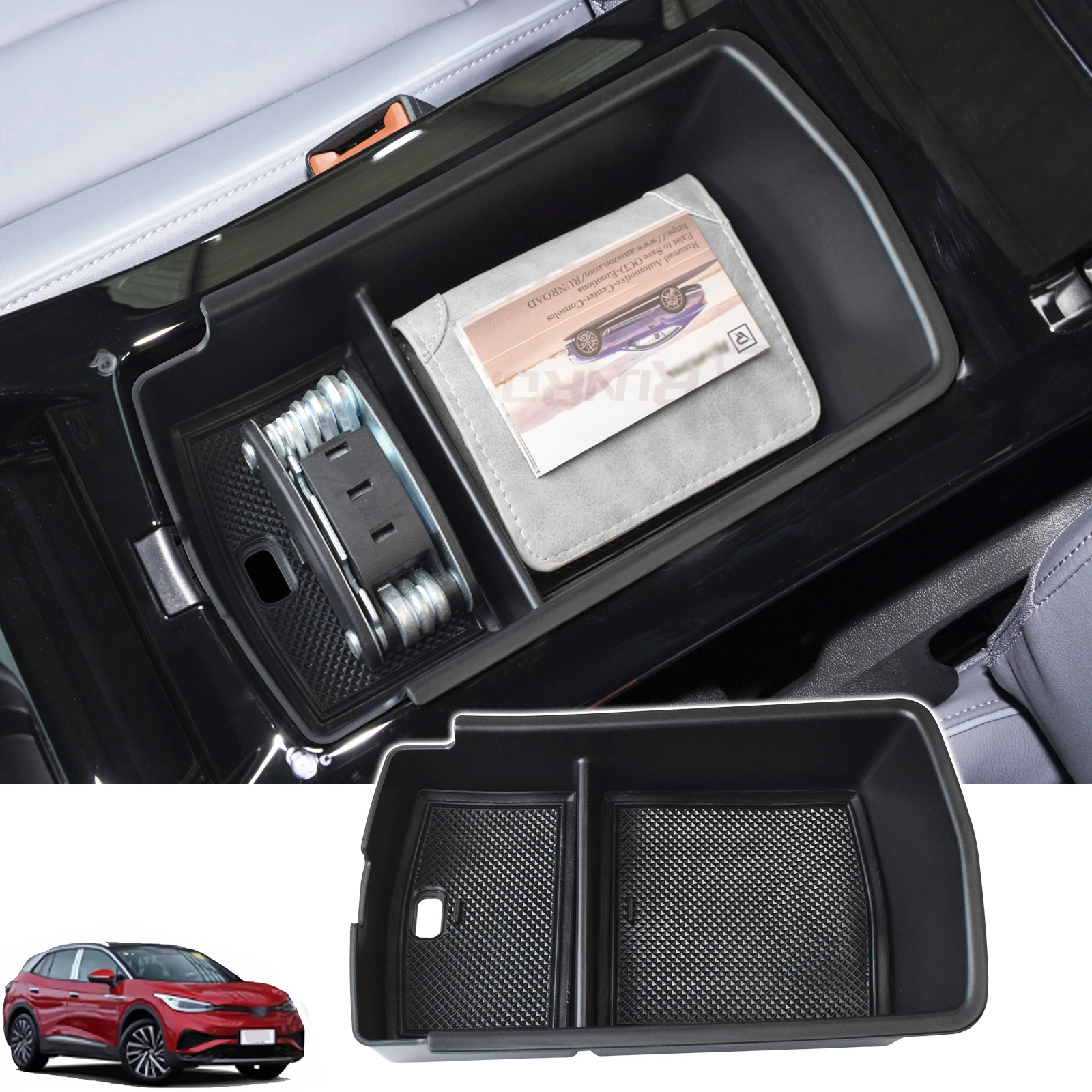 

For 2023 2024 Volkswagen ID.4 Center Console Organizer ABS Accessories Armrest Box Storage Tray Secondary Car Insert Storage Box