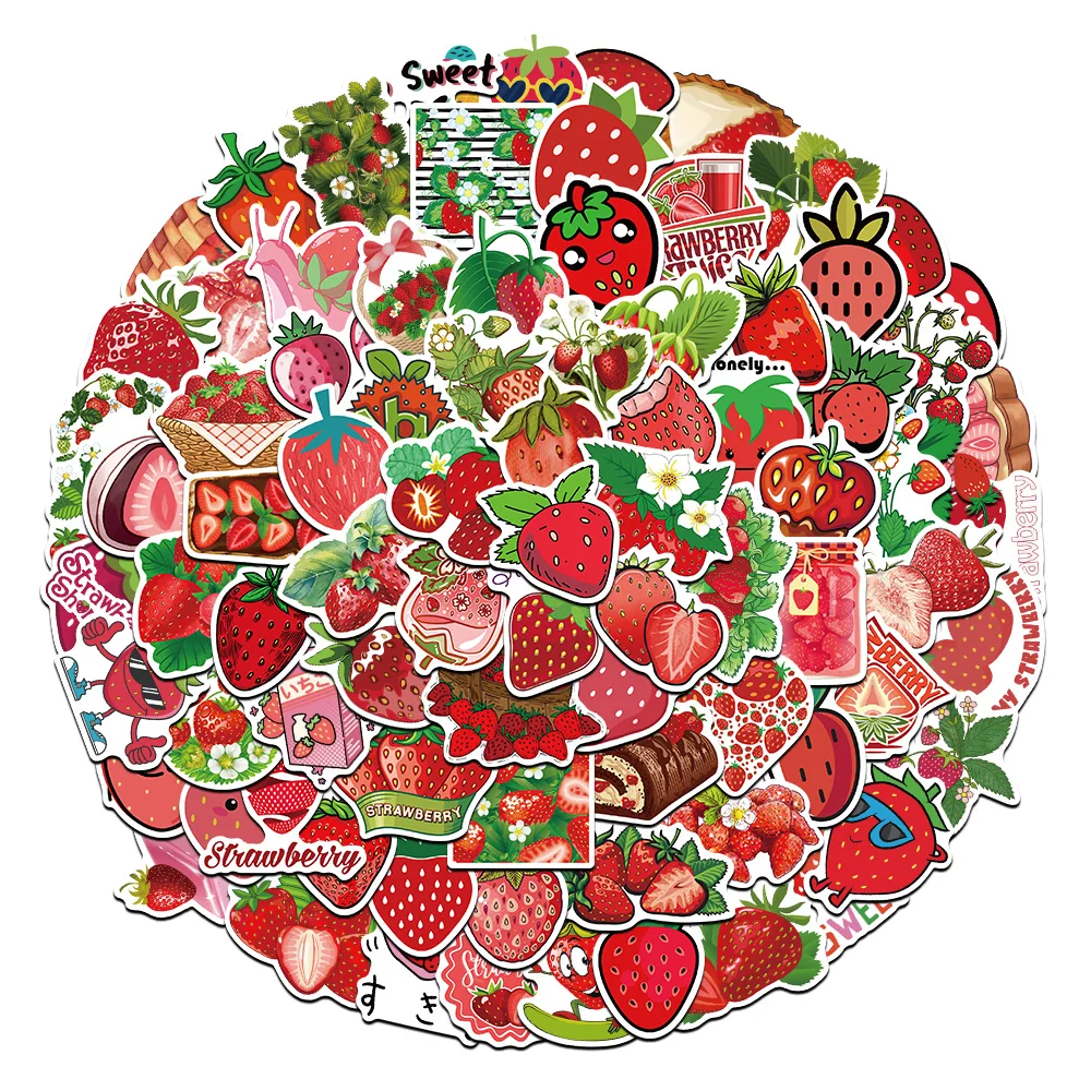 50/100Pcs Watercolor Strawberry Cartoon Diary Journal Paper Stickers Scrapbooking Stationery Luggage Kid\'s Toys Decal