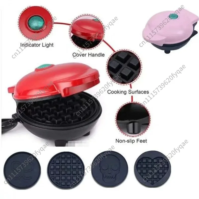 Portable Household Waffle Maker Mini Breakfast Machine Electric Griddle Bake Cake Heart & Round Pancake Non-Stick Home Appliance