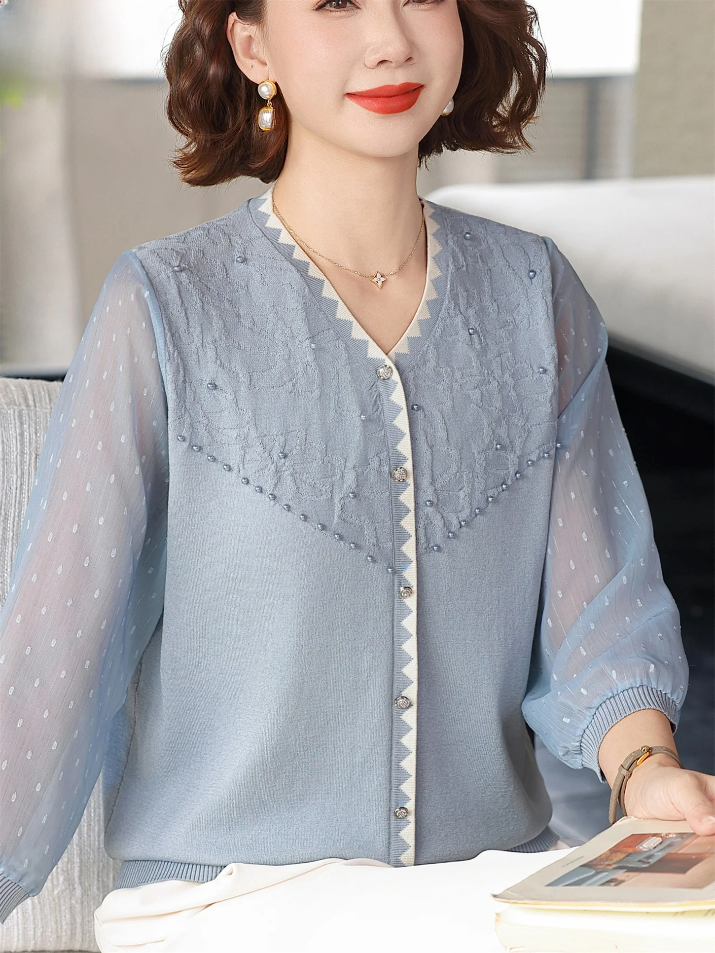 

Loose Sleeveless T-Shirt for Older Women Summer Fashion Thin Ice Silk Snowflake Splicing Top Comfortable Breathable Lightweight