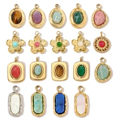 3pcs/Lot Stainless Steel Flower Charms Natural Stone Pendants for DIY Jewelry Making Accessories Gifts Wholesale