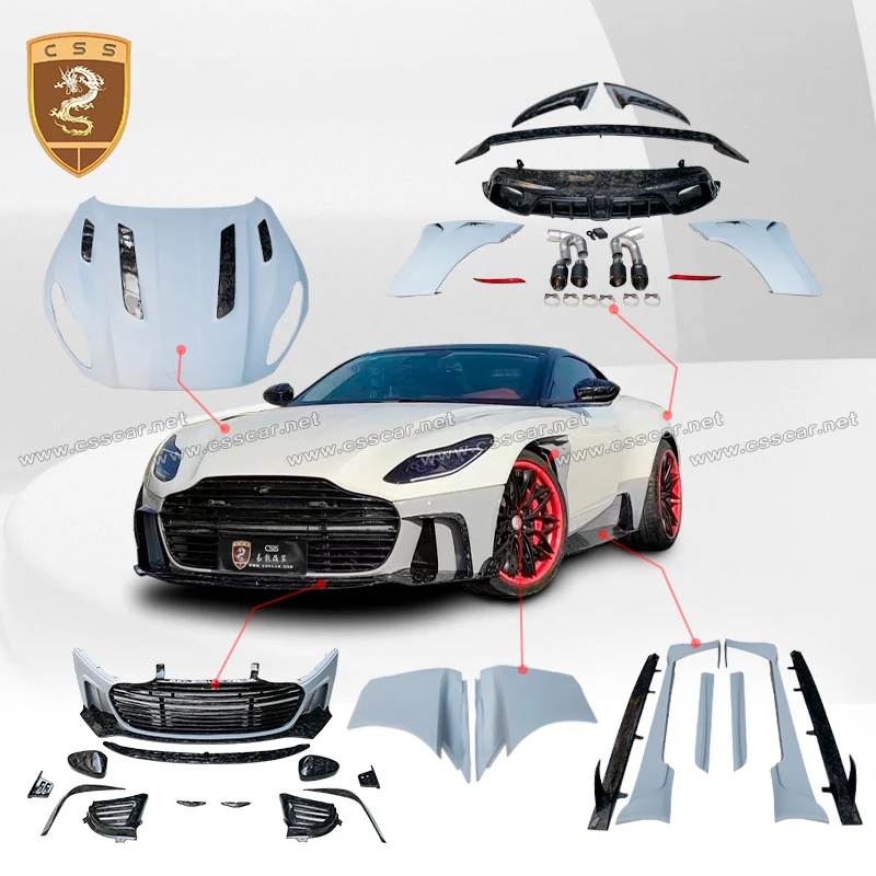 Para Aston Martin DB11 MSY estilo fibra de vidrio Kits de carrocería de fibra de carbono capó de coche rejilla de parachoques delantero falda lateral alerón difusor trasero