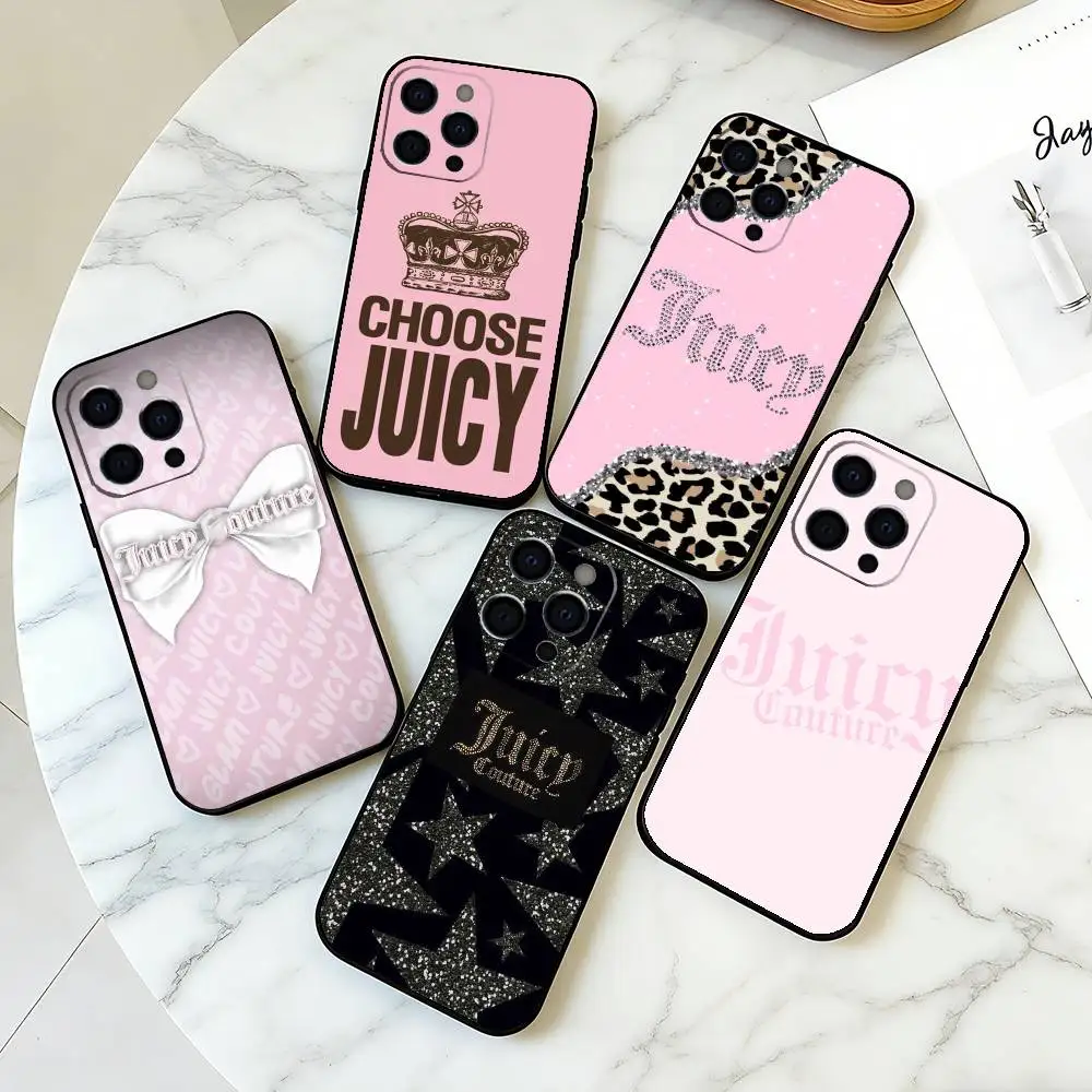 Funda para Teléfono de la Marca de Moda J-Juicy C-Couture para iPhone 17, 16, 15, 14, 13, 12, 11 Plus, Pro Max, Otros Modelos, Cubierta Negra Suave
