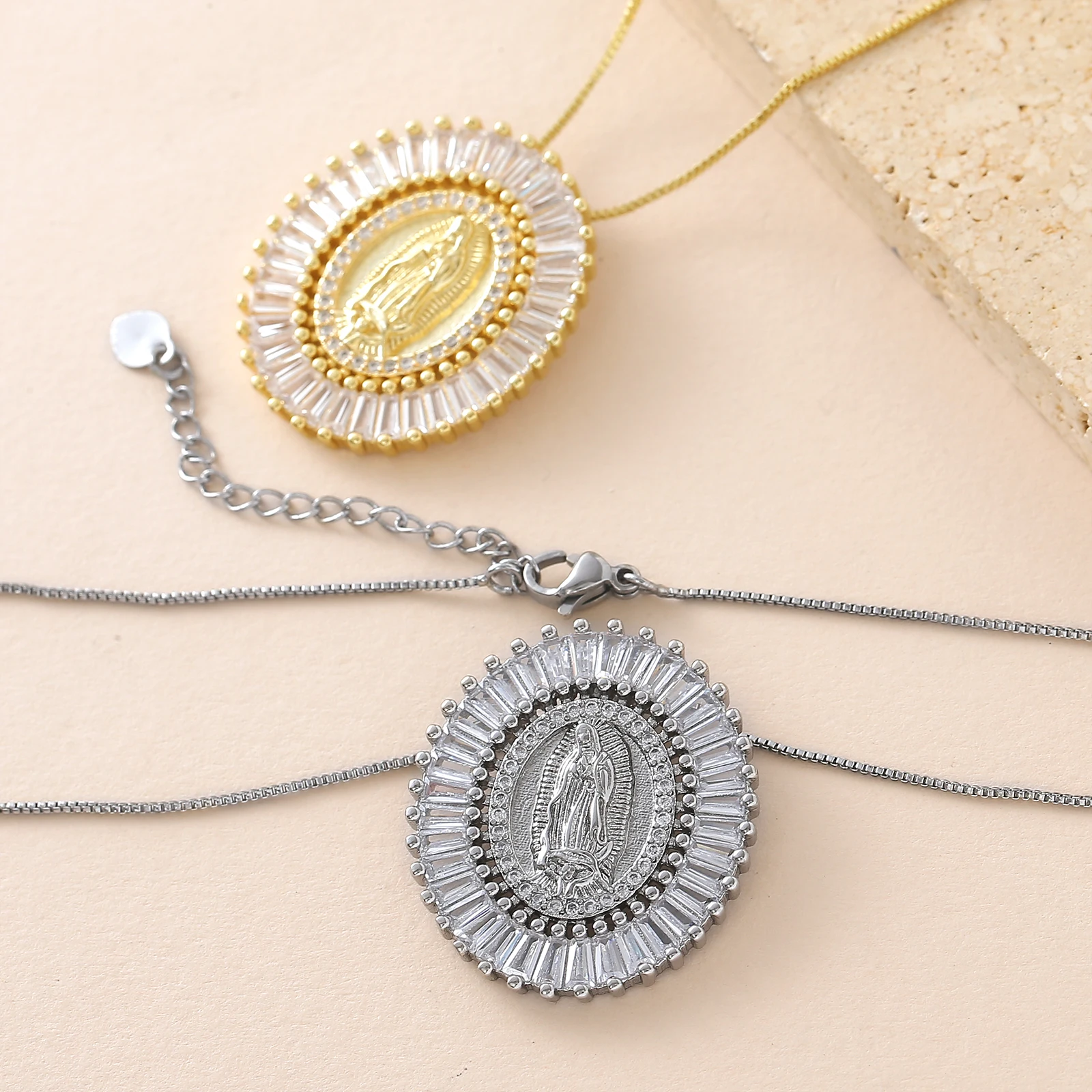 MHS.SUN AAA Zircon Religion Jewelry Catholic Virgin Guadalupe Pendant Necklace Fashion Gold/Sliver Plated Choker For Women Men