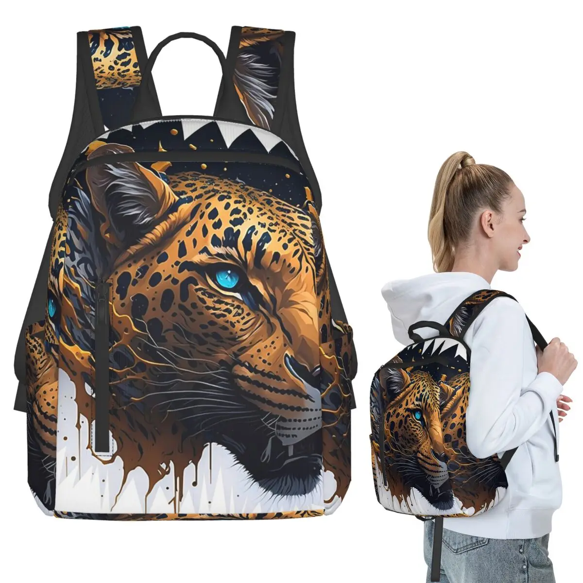 Leopard Breaking Through Wall Backpack Student BookBag Kids School Bag Laptop Shoulder Bags Boys Girls
