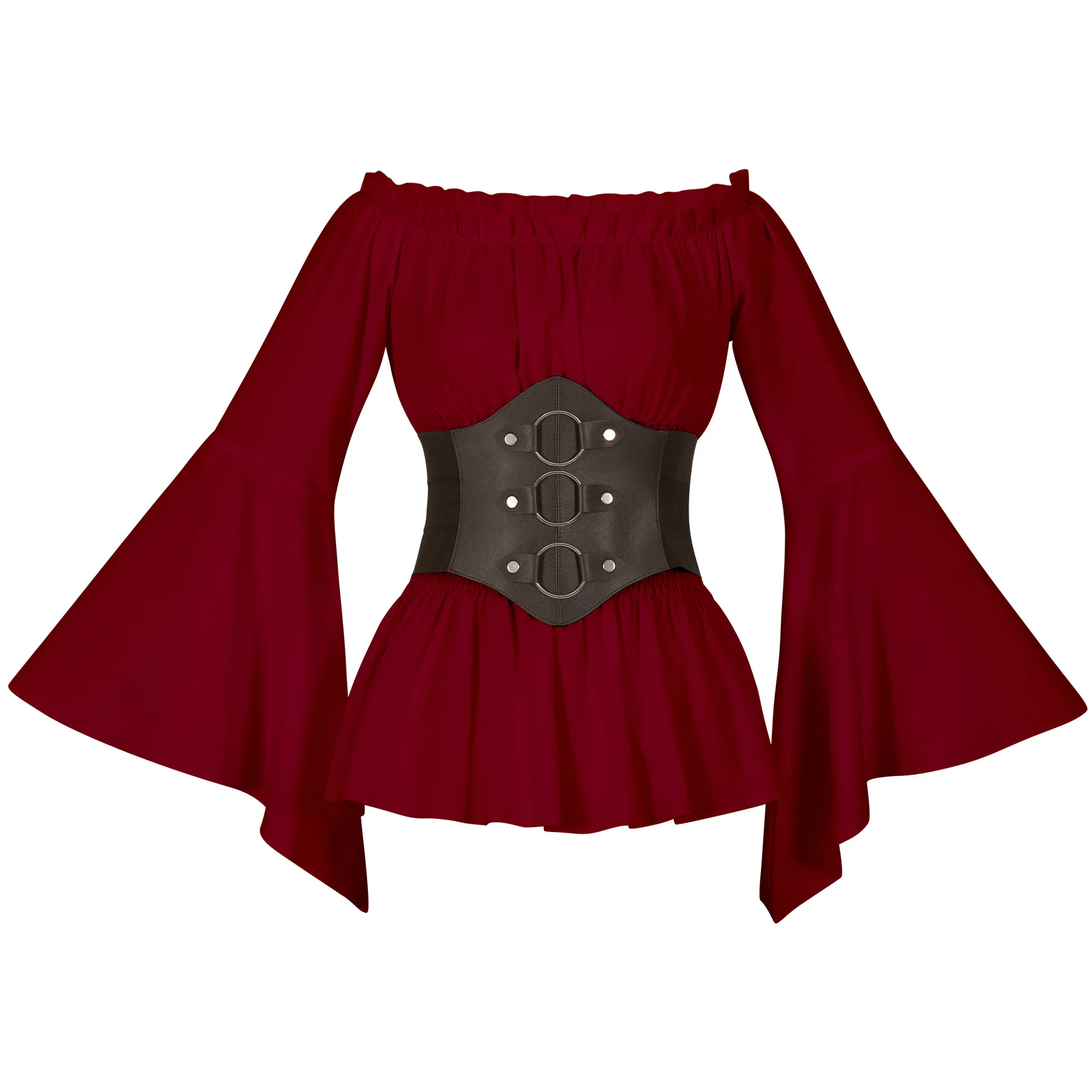 Medieval Victorian Pirate Shirt Off Shoulder Retro Casual Blouses Long Ruffled Sleeves Corset Tops Halloween Costume view 5
